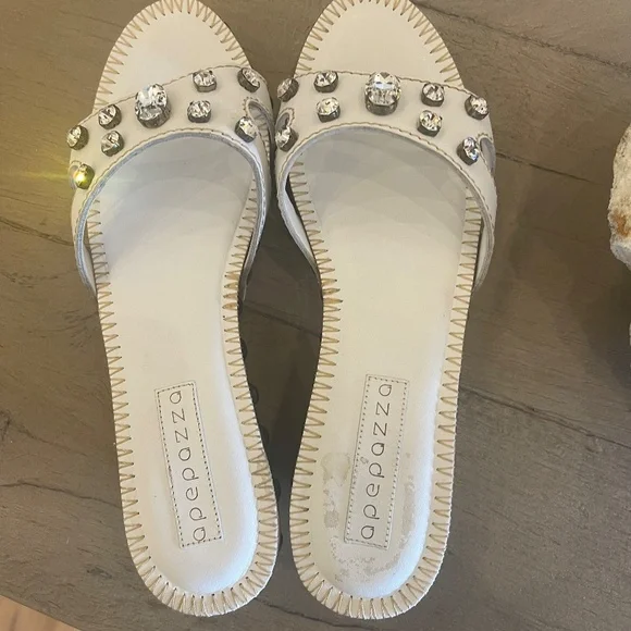 Beautiful Apepazza Embellished Sandals White Rhinestone Studs Made in Italy - Picture 5 of 8